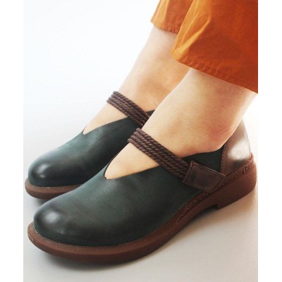 Blue Flat Shoes For Women Genuine Leather Elegant Splicing Flats